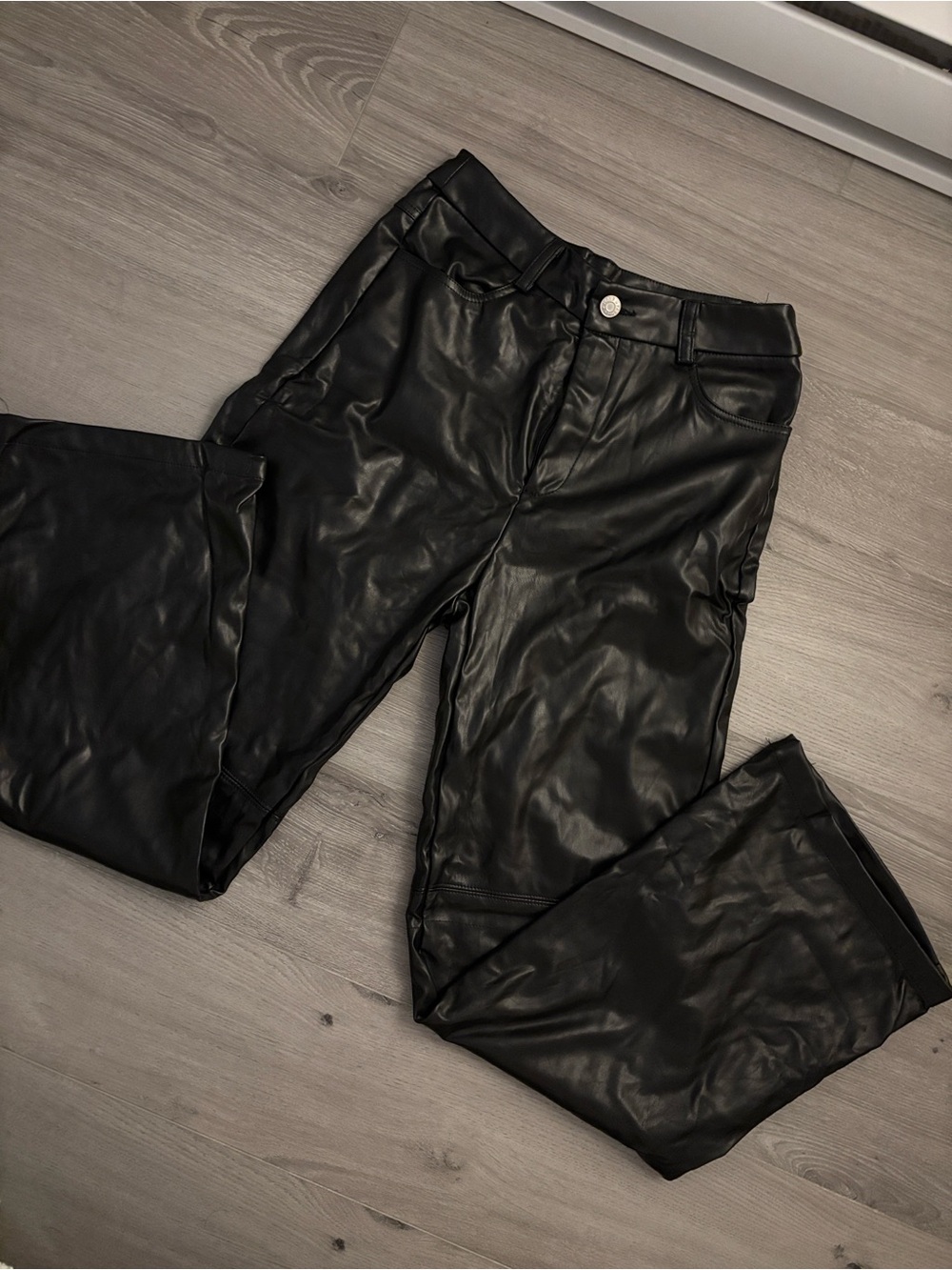 SHEIN Black Faux Leather Straight Leg Pants